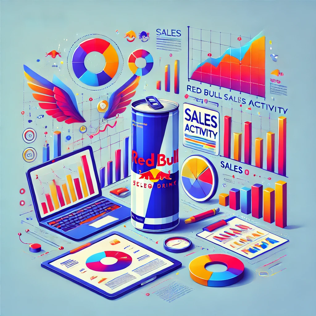 Vector illustration of a red bull drink and analysis graphs
